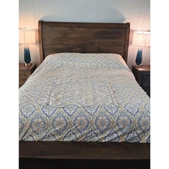 Pottery Barn Blue Green Paisley 100% Cotton Dawn King Duvet Cover Euro Sham - Picture 2 of 6